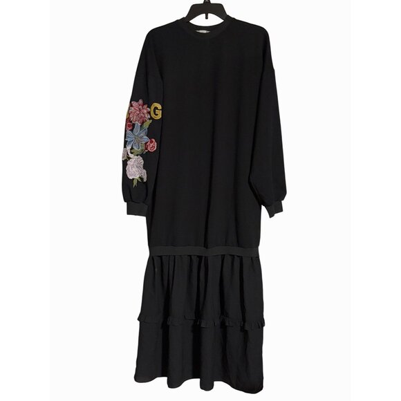 NWOT DG Lyna Embroidered Drop Waist Dress 3/4 Sleeve Black SZ M EU 38 - Picture 2 of 15